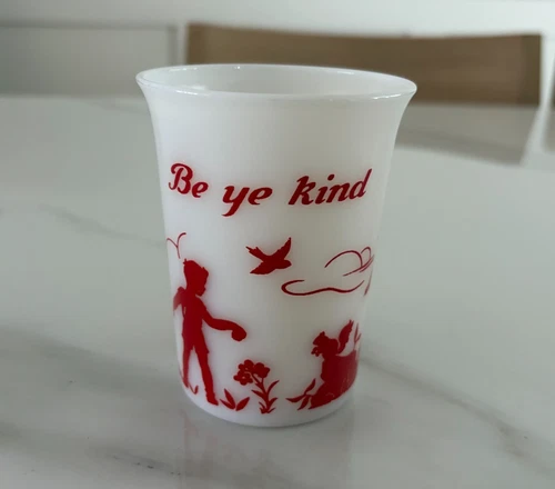 Vintage Hazel Atlas Be Ye Kind Child’s Milk Glass Cup Tumbler