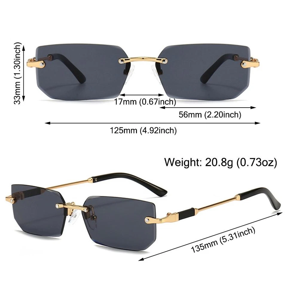Y2K Rimless Rectangle Sunglasses UV400 Eyewear  for Women & Men - image 3 of 4