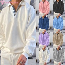 Men Long-sleeved V-neck Loose Pullover Sweater Casual Button-Down Sweatshirts
