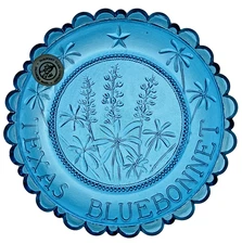 Texas Bluebonnet Art Glass Pairpoint Cup Plate TX State Flower Blue Lupine Decor