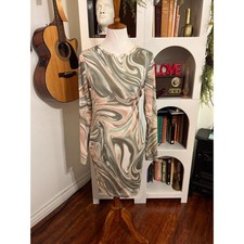 Forever 21 Women's Green Mesh Groovy Body Con Dress Size Large Rave Disco Retro