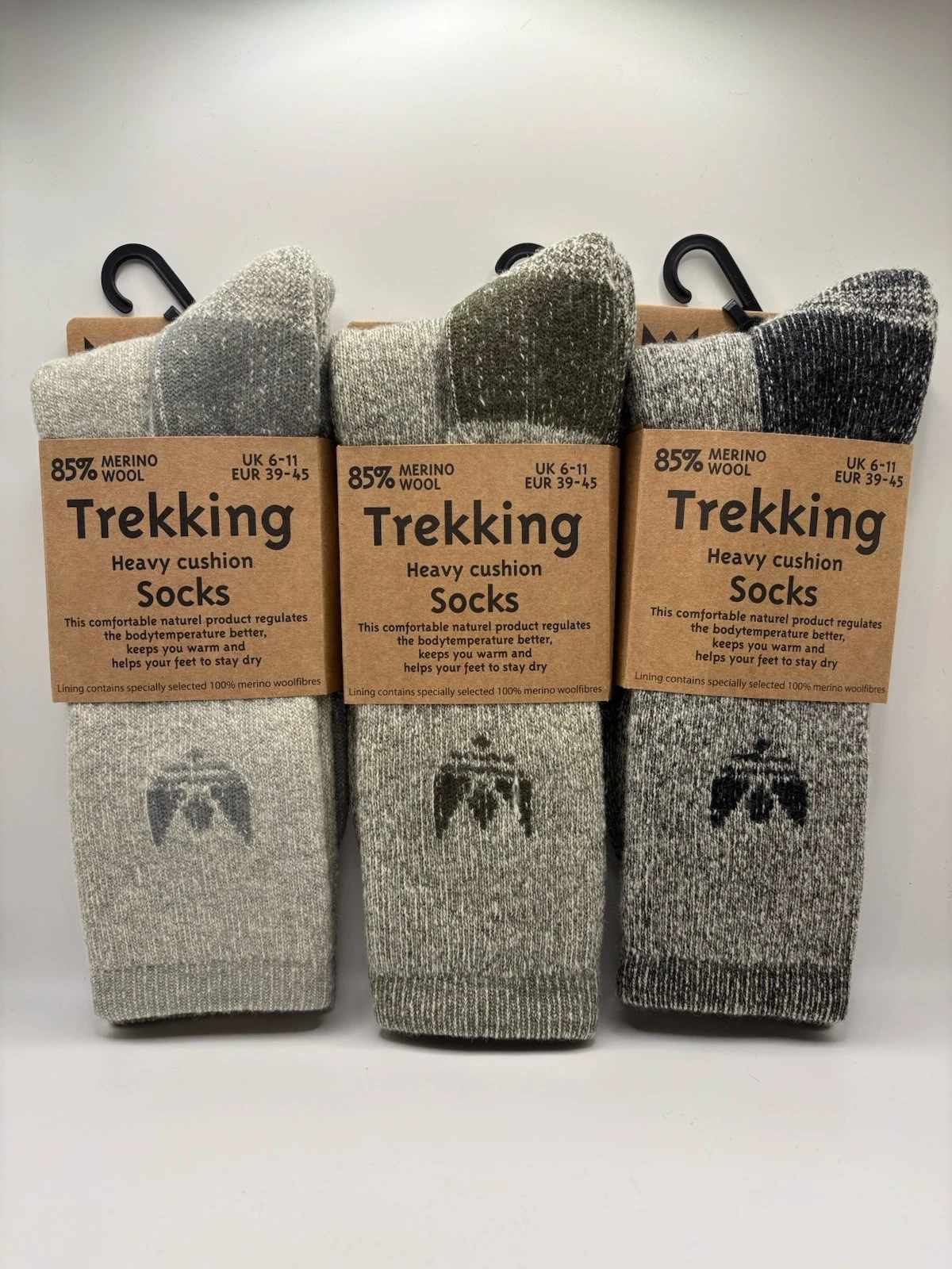 Merino Wool Thermal Walking Hiking Socks Bundle 3 Pairs