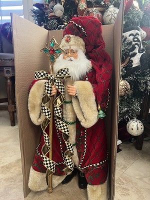 BRAND NEW MACKENZIE CHILDS CHRISTMAS COURTY CHECK MAGIC SANTA WITH STAFF 26''