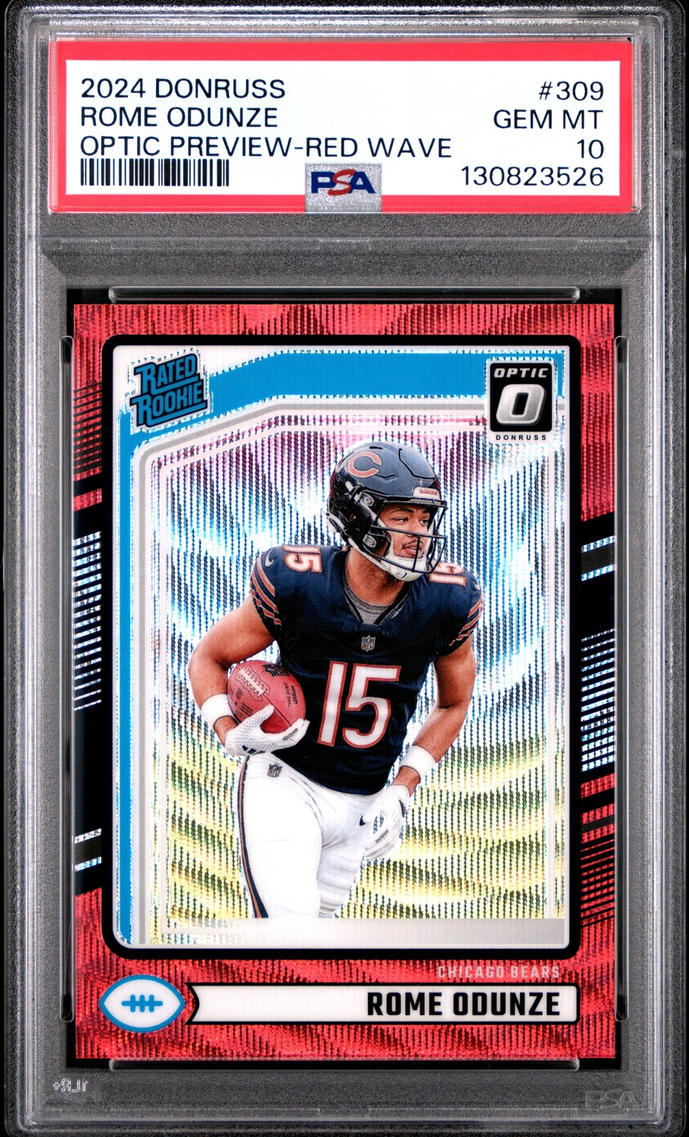 2024 Panini Donruss #309 Rome Odunze Optic Preview Red Wave Rookie PSA 10