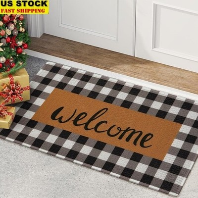 Outdoor Welcome Mat Non Slip Durable PVC Waterproof Low Profile Checkered Design