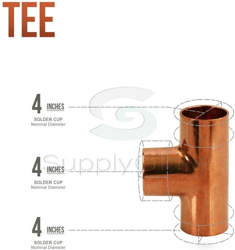 1/8"in-6"in Copper Tee Fitting Solder Cups Threaded Connection Plumbing Pipe