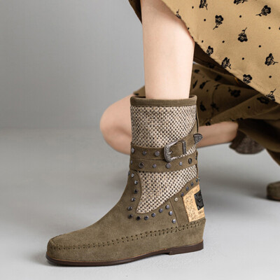 Womens Chic Suede Leather Suedes Buckle Strap Hidden Wedge