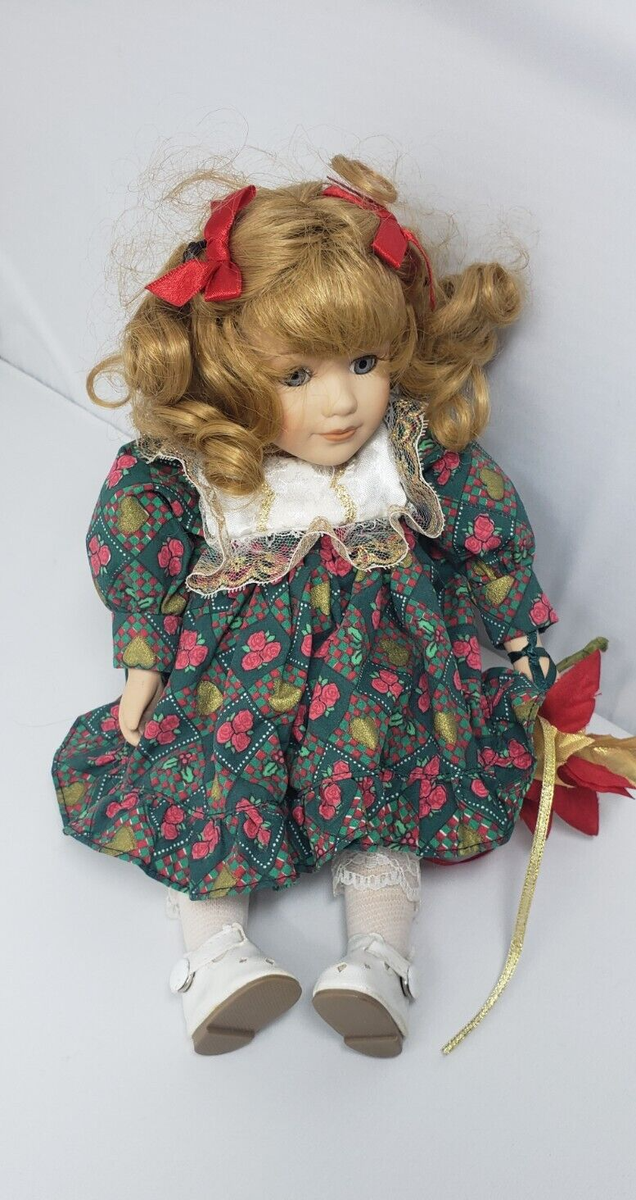 Vintage Wind Up Musical Motion Christmas Porcelain Doll 12 in