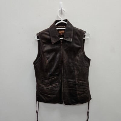 HARKILA Vintage Brown Leather Hunting Country Gilet Weste Jacke Uk 8 Eu 36