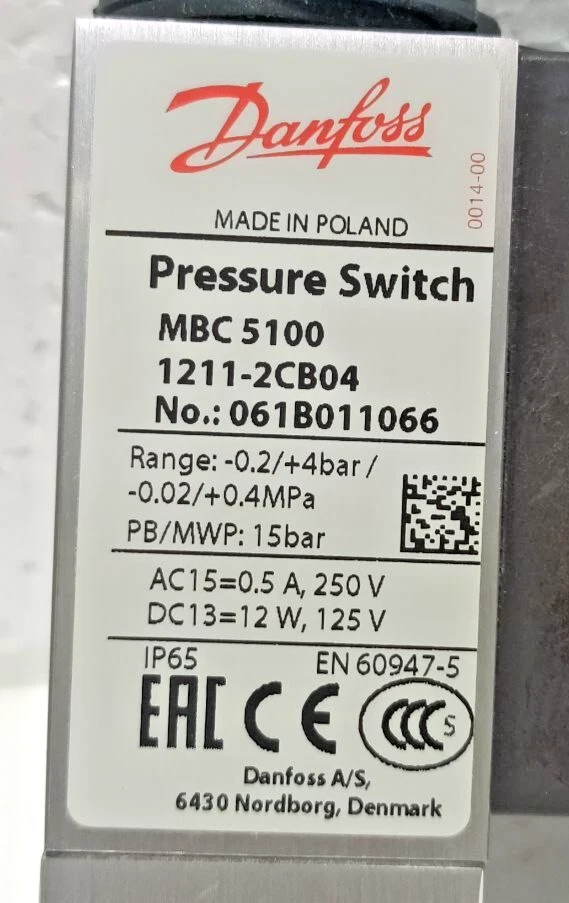DANFOSS MBC5100 1211-2CB04 PRESSURE SWITCH 061B011066 -0.2/+4BAR/-0.02/+0.4MPa - Image 2 of 4