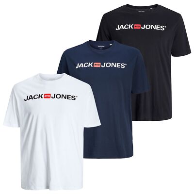 JACK & JONES Herren Logo T-Shirt Rundhals ÜBERGRÖSSEN bis 8XL | 1 oder 3 Stück