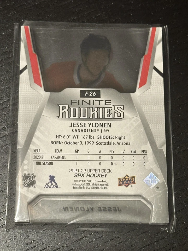 2021-22 Upper Deck SPX #F-26 Jesse Ylonen Finite Rookies /99 Blue Card TCCCX - Image 2 of 2