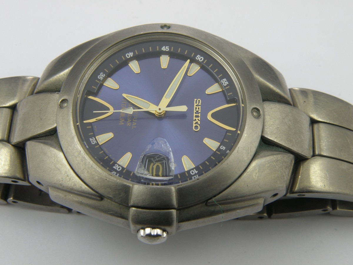 Men's Seiko Titanium Perpetual Calendar Blue 8F32-0049 - 100m