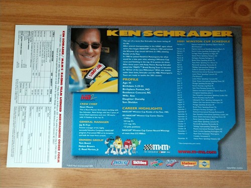 2001 Ken Schrader M&M's Racing Team 13x8 Promo Hero Card Merchandise Order Form - Picture 2 of 2