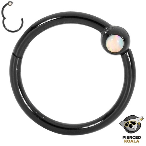 2Pcs Surgical Steel Opal Hinged Segment Septum Nose BCR Ring Sleeper Earrings - Picture 7 of 16