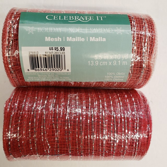 Michaels RED Deco Mesh Ribbon 5.5" Wide x 30 ft Long (Lot of 2 roll) eBay