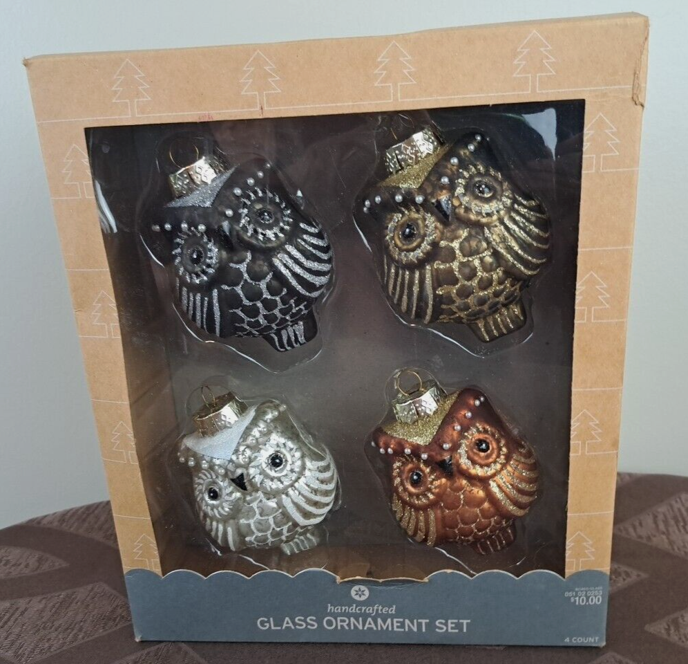 Set of 4 Handcrafted Glass Owl Christmas Tree Ornaments Holiday Beautiful Bird eBay