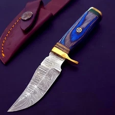 6" Damascus Hunter's Skinner Hand Forged Fixed Blade Knife Sheath USA Seller