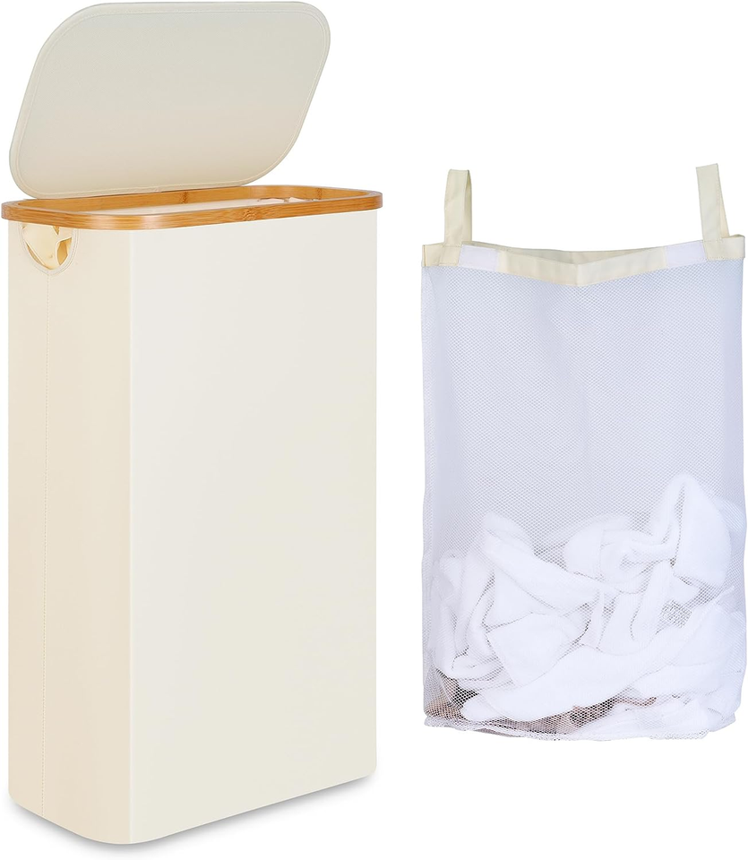 60L Slim Laundry Hamper, Narrow Laundry Basket with Lid,Foldable