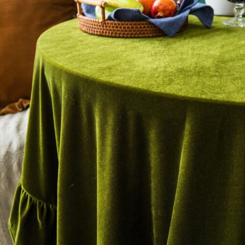 Velvet Tablecloth Luxurious Solid Round Table ClothOblong Retro Farmhouse Ruf... - Picture 3 of 7