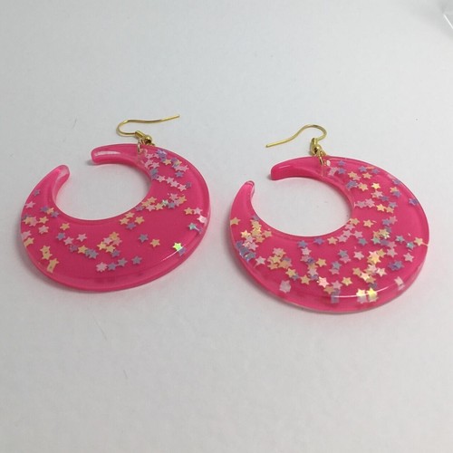 Large crescent moon earrings, Star Glitte , Acrylic Earrings - Picture 22 of 60
