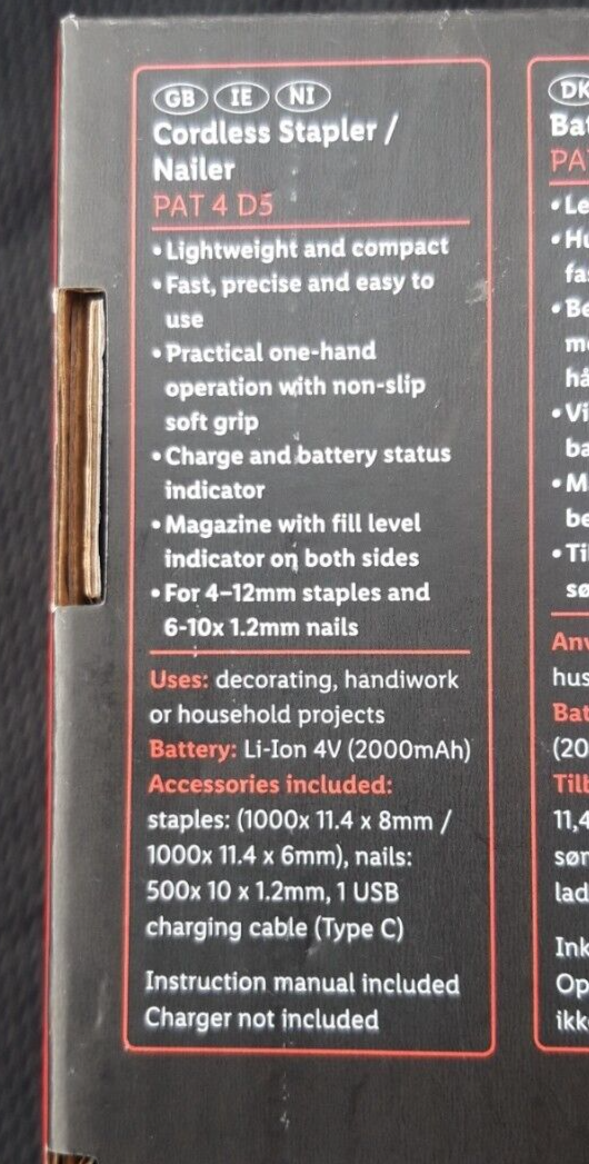 Parkside PAT 4 D5 4v Cordless Stapler Nailer 4v eBay