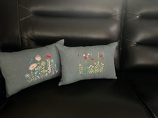 100% linen Throw Embroidery .Pillow Set of 2 Wild Flowers Made In USA.Unique.