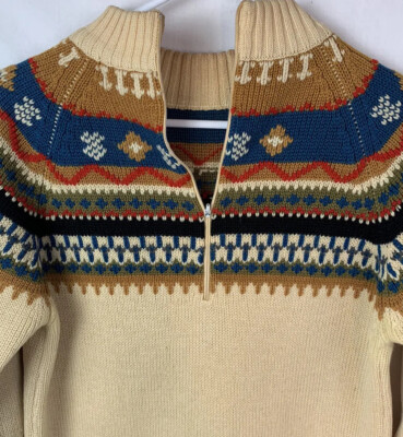 Vintage Gimbels Sweater 100% Wool 1/2 Zip Womens 38 Hong Kong 70s
