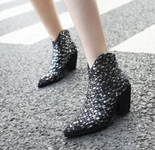 Women Elegant Western Fashion Chelsea Chunky Heel Casual Pointed Toe Ankle Boots
