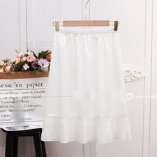 Ladies Half Waist Slip Cotton Pleated Chiffon Midi A-Line Underskirt Petticoat