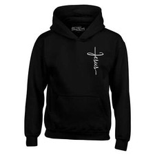 Jesus Cross Cursive Script Pocket Size Hoodie Jesus Sweatshirt