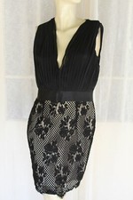 NV 13) SIZE 8 BOOHOO BLACK LACE CONTRAST SKIRT ZIP BACK COCKTAIL DRESS
