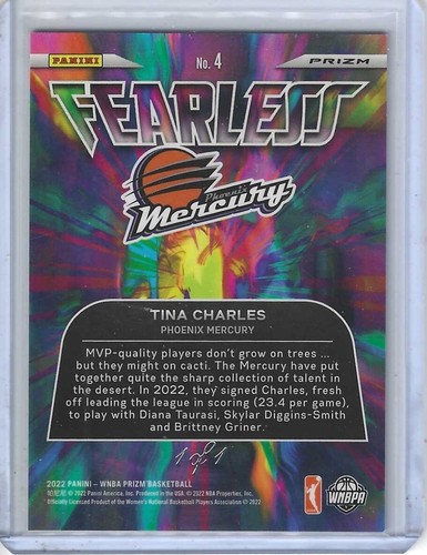 2022 Panini Prizm WNBA Tina Charles Fearless Gold Vinyl 1/1 #4 - Picture 2 of 2