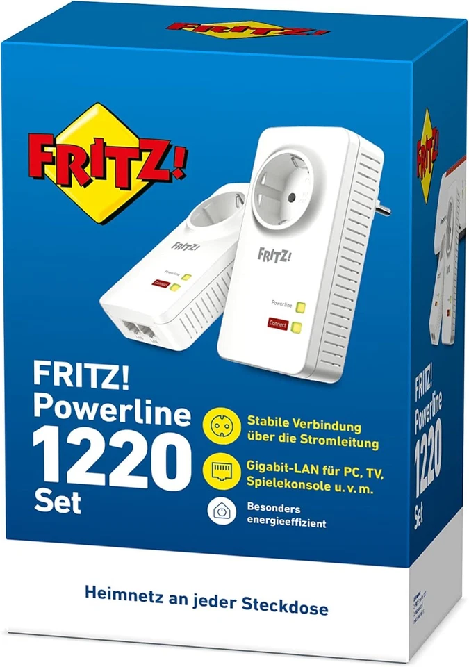 AVM FRITZ!Powerline 1220 Set (1,200 MBit/s, 2x Gigabit-LAN je Adapter, ideal für - Bild 3 von 4