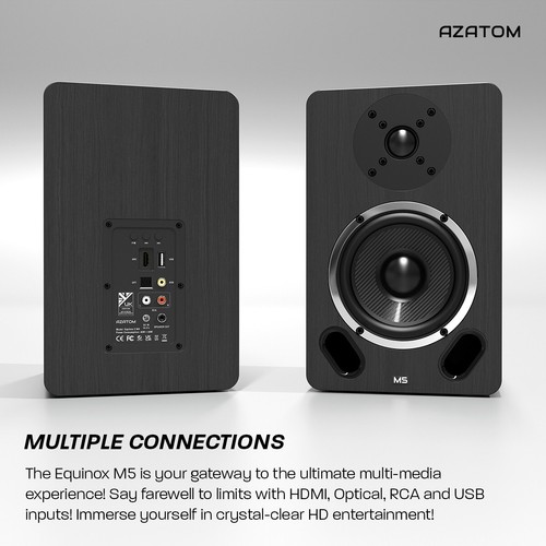 Bookshelf Speaker with Bluetooth, HDMI, Optical, RCA - AZATOM Equinox M5 Black - Picture 3 of 9