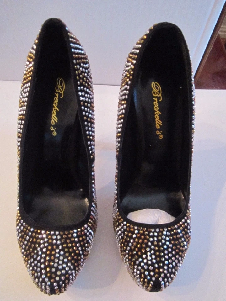 BRECKELLE'S BLACK CRYSTAL STILETTO'S SHOES - IN THE BOX -GOLD/SILVER CRYSTALS - Imagem 4 de 4