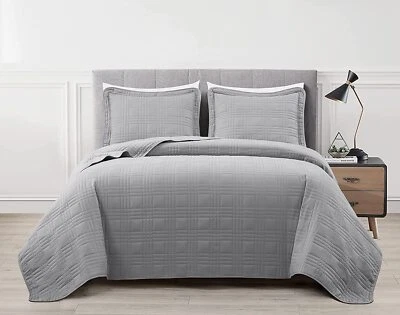 Chezmoi Collection 3pcs Gray Oversized Quilt Set Bedspread Coverlet Bedding Set