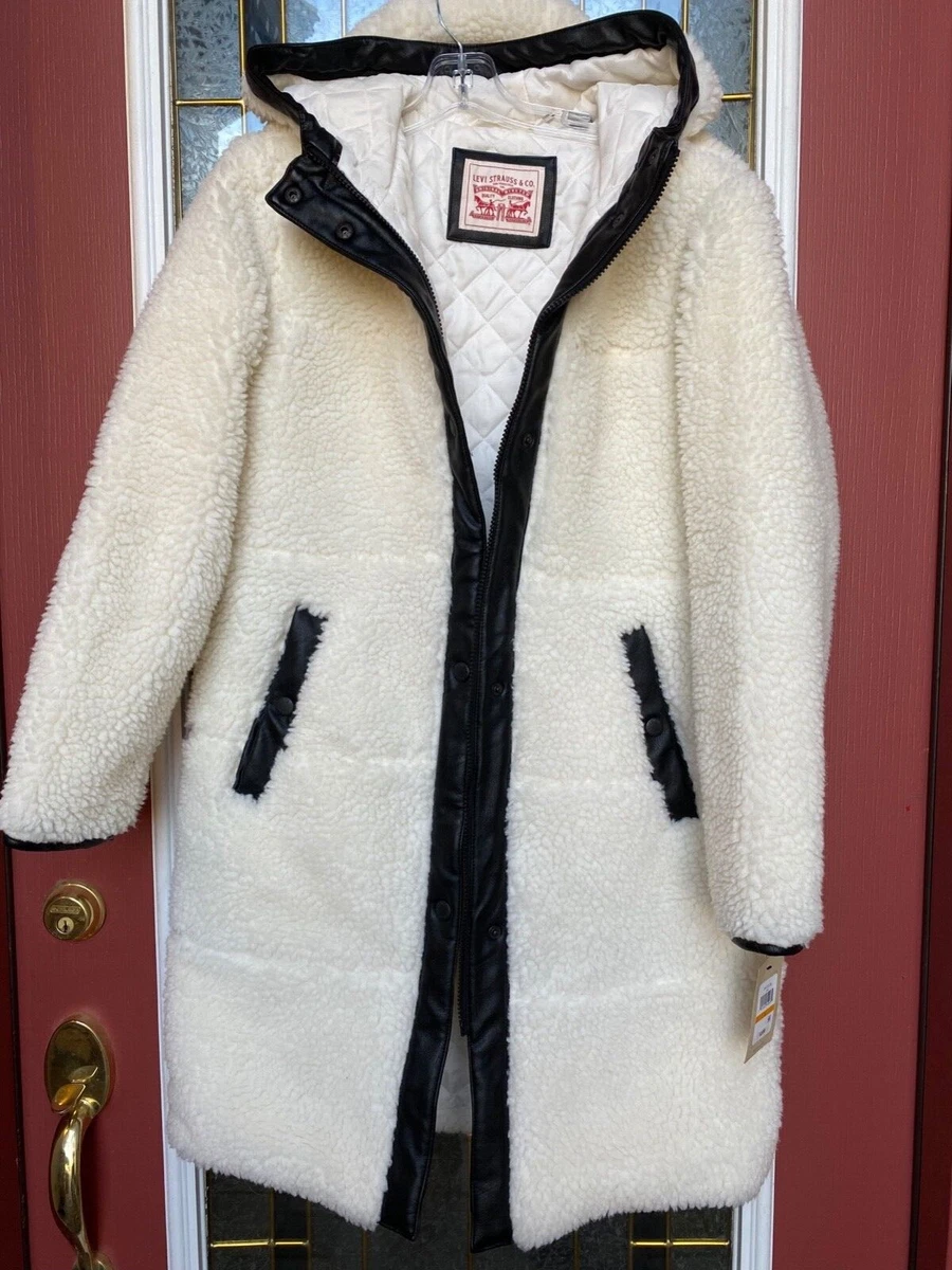 Levi s women s winter coat Faux Fur Leather long black white size