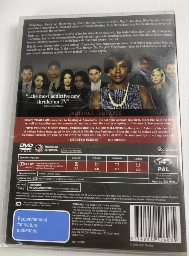 How to Get Away with Murder : Season 1 (2014 : 4 Disc DVD) Brand New Region 4 - image 2 of 2
