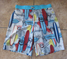 Wonder Nation Lined Swim Trunks Boys Size M 8 Surfboards Skulls Colorful