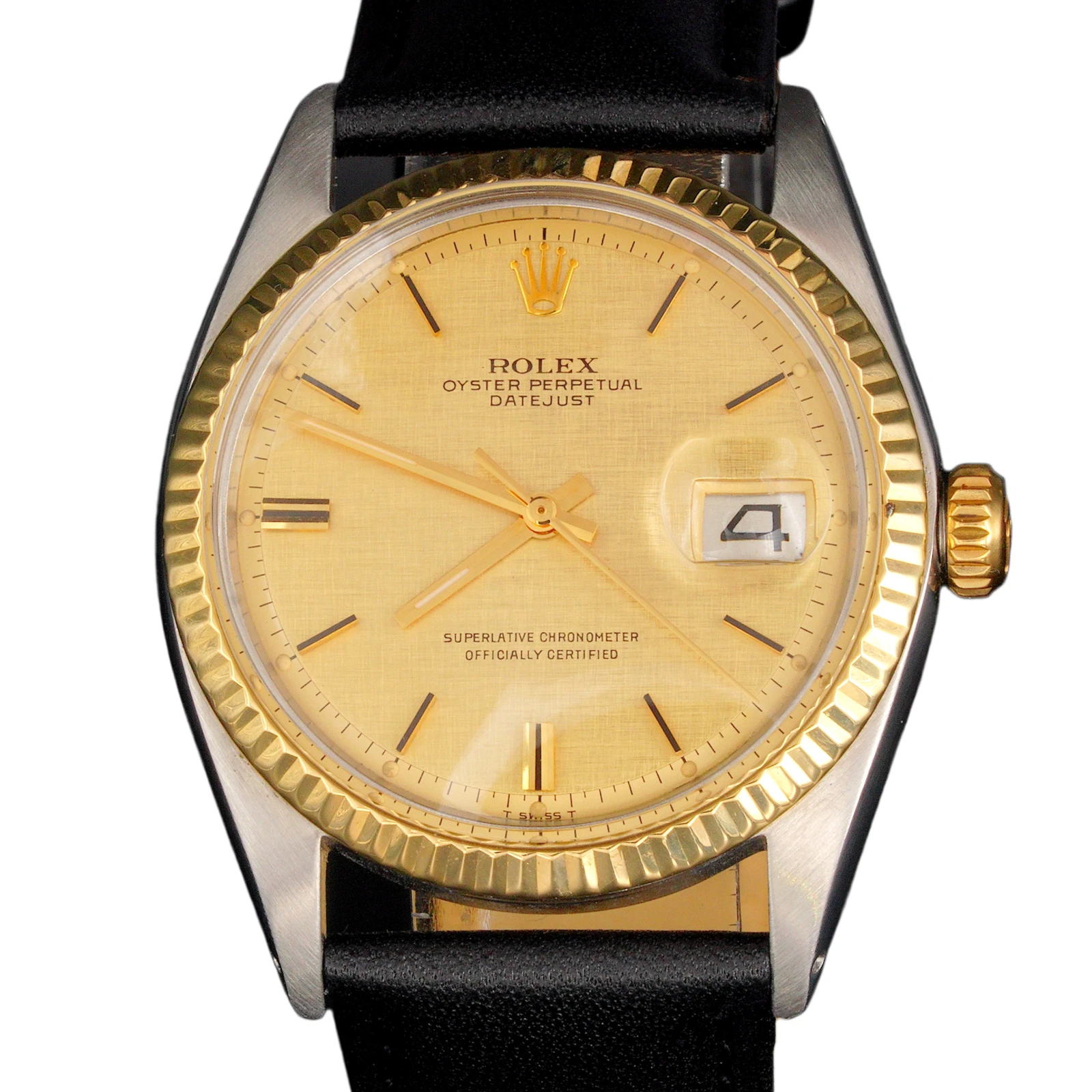 Rolex — Vintage Mens Rolex Datejust 1601 Two-Tone Watch Gold Champagne Dial Black Strap