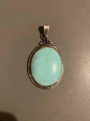 Pendentif bijoux argent sterling 925 pierre turquoise - Photo 1/4