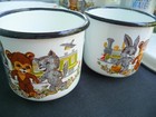 Vintage80s Soviet~Enamel on Steel~CHiLD Kids SET 8pc~2 Pots~2Cups~2Bowls~Camping — photo 2