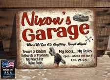 Personalized Garage Beware Profanity Garage Workshop Man Cave 9"x12" Metal Sign