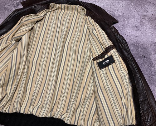 Hugo Boss Vintage Mens Brown Zip Leather Bomber Jacket Size 52 (L) - Picture 14 of 23