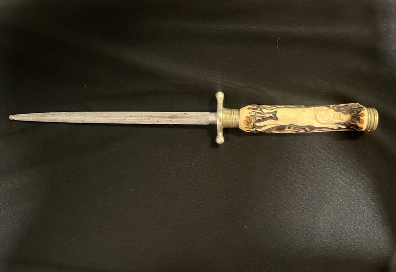 Vintage Solingen Germany Stag Horn Knife Sharpening Rod Carved Boar Design 