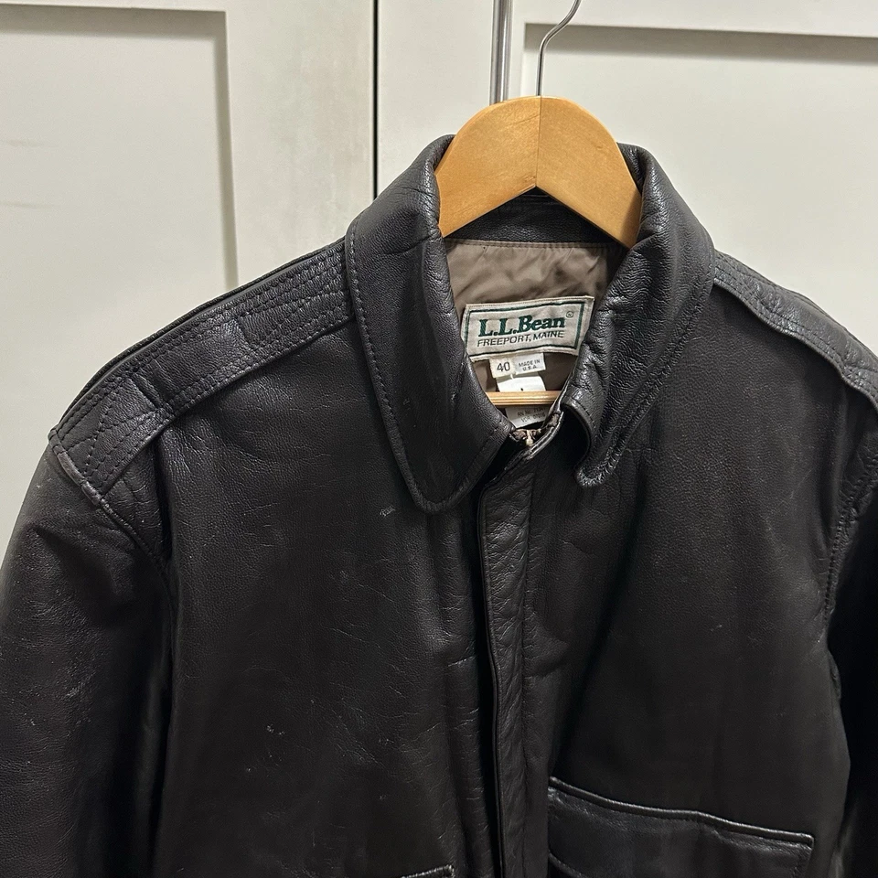 Abrigo Chaqueta Bomber LL Bean A-2 Cuero Marrón Vintage Años 70 80 EE. UU. Piel de Cabra 40 Foto 2 de 4