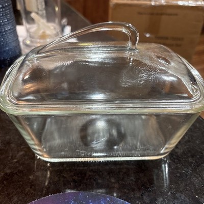 Glasbake Clear Glass Bread/Meatloaf Baking Dish With Wing Handle Lid J-805-14