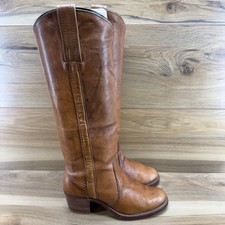 FRYE Vintage Campus Boots Womens 6 B Saddle Tan Leather Tall Pull On Black Label