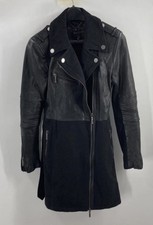 BCBGMaxazria Womens Black Leather Long Sleeve...